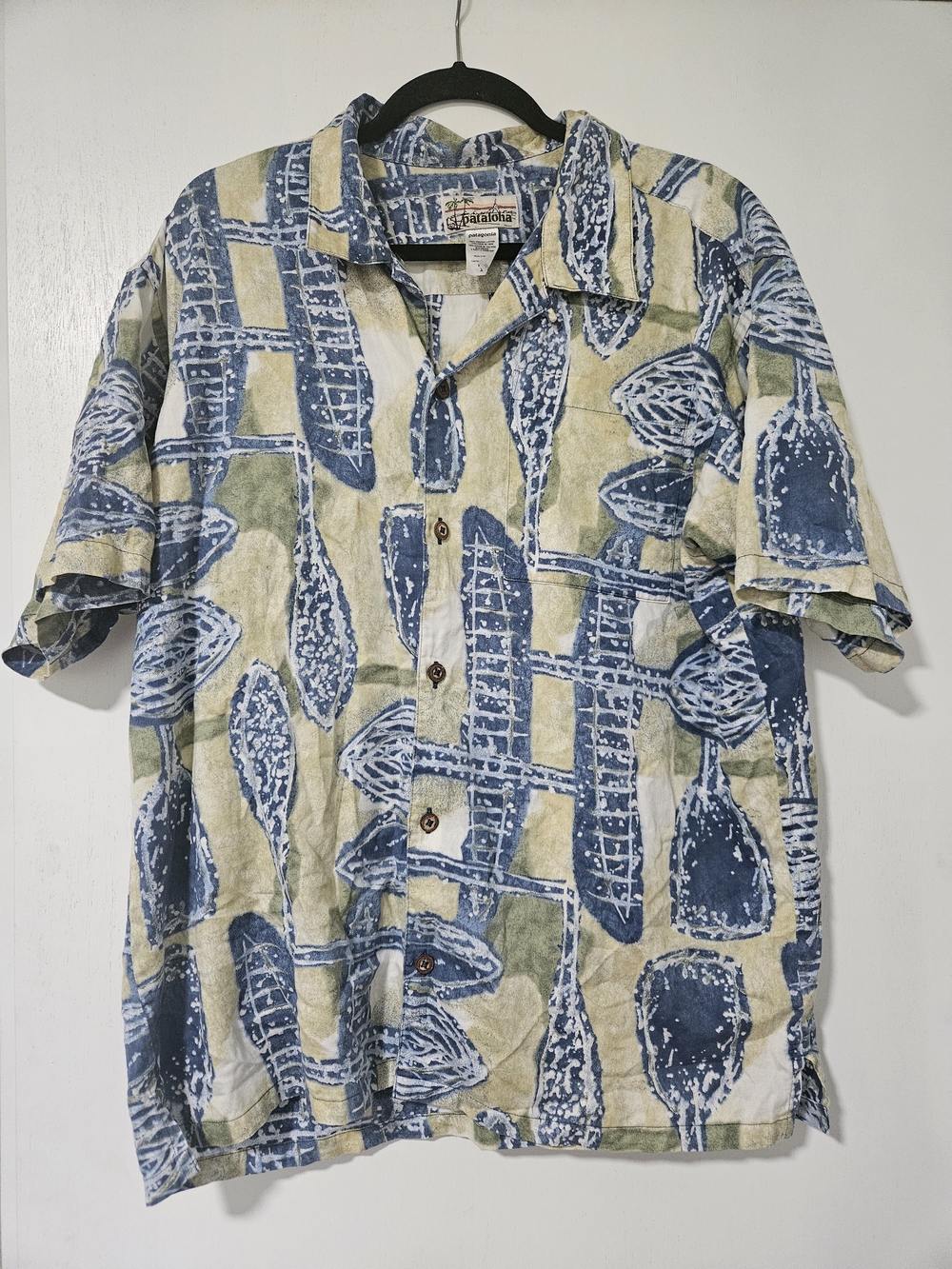 Patagonia Pataloha Hawaiian Shirt Mens XL Organic Cotton Abstract Print Blue